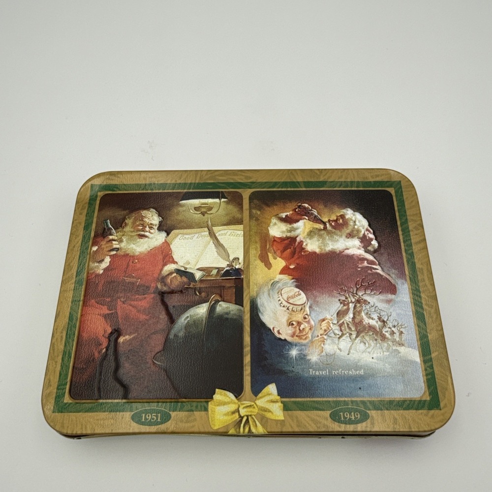 Vintage Coca-Cola Christmas Santa Nostalgia 2 Decks Playing Cards With Tin